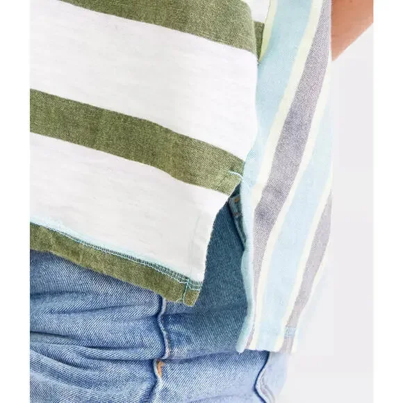 Free People We The Free Get Real Tee Striped Printed Oversized Crew Neck Top S - Picture 2 of 5